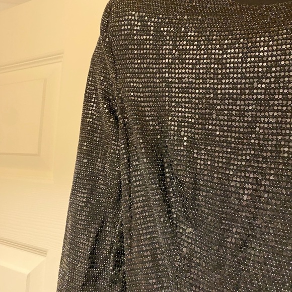 Abyss by Abby / black long sleeve ruched high slit shimmer Sequin dress XS - Picture 5 of 7